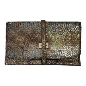 Bangles & Bags Bronze Sequin Clutch Purse – Metallic Foldover Evening Bag 11x7